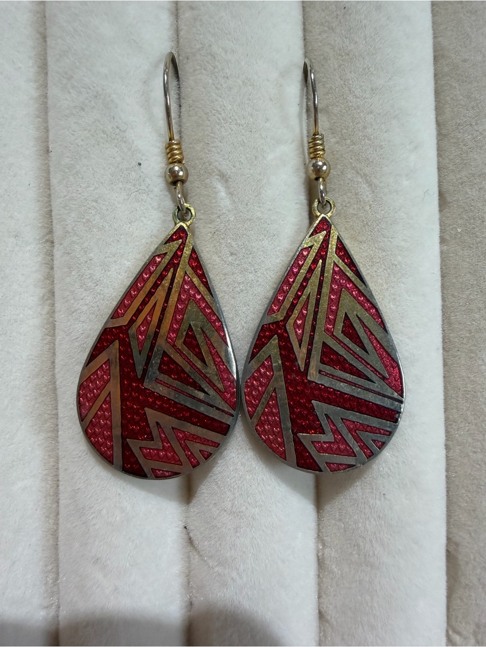 Red Teardrop Geometric Dangle Earrings - Unbranded
